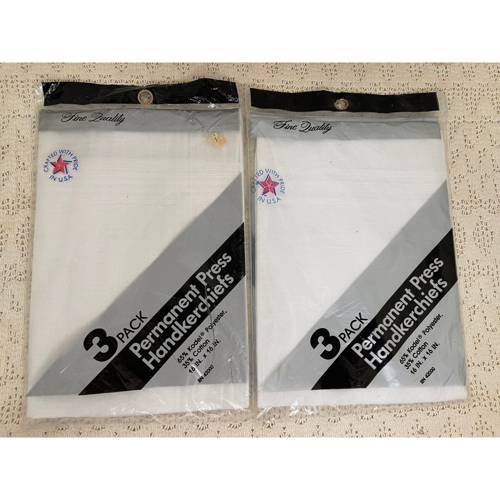 Vintage Fine Quality White Handkerchiefs 6 Pack USA Made Permanent Press 16x16